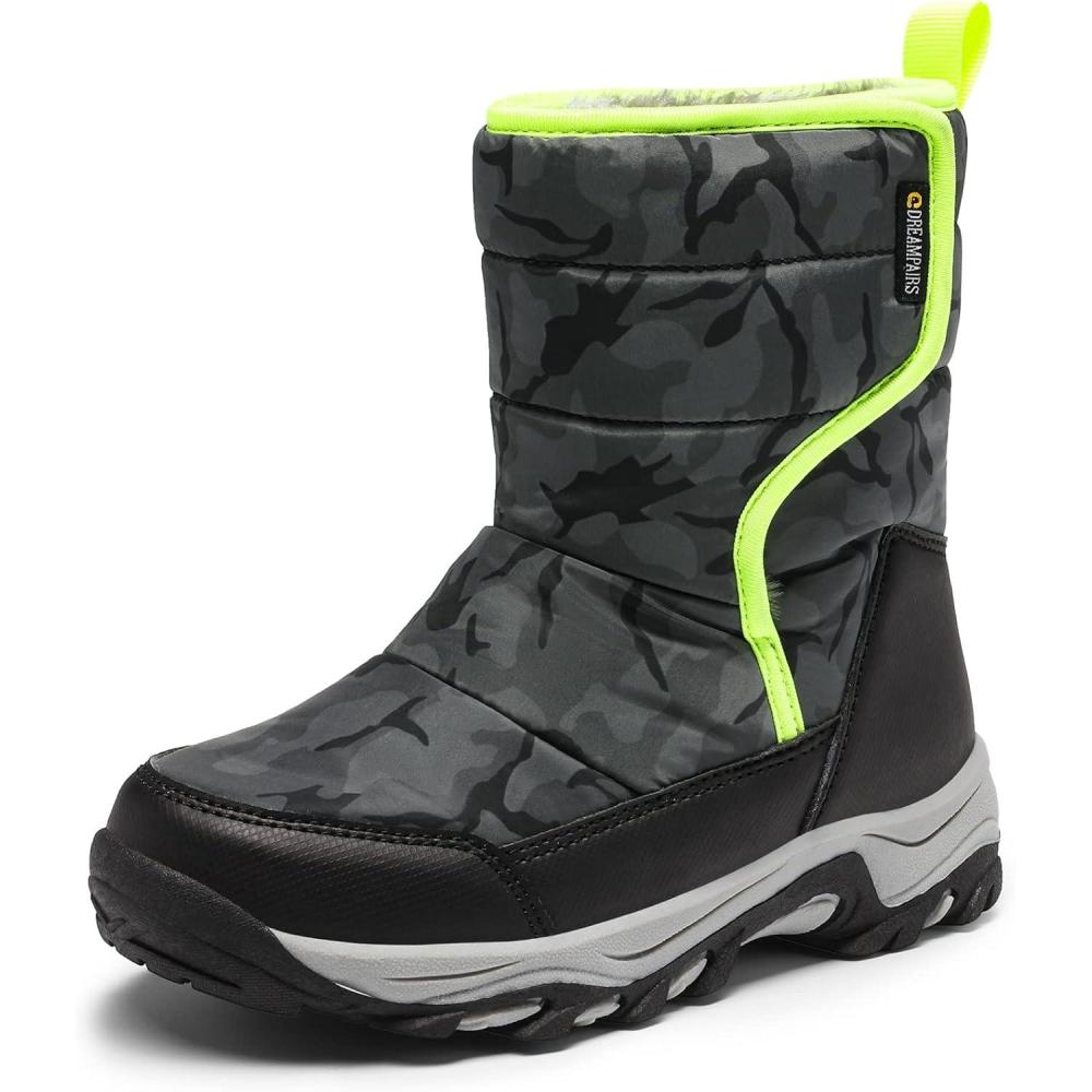 imageDREAM PAIRS Kids Waterproof Snow Boots with Hook and Loop Mid Calf Faux Fur Lining Winter BootsCamouflageGray