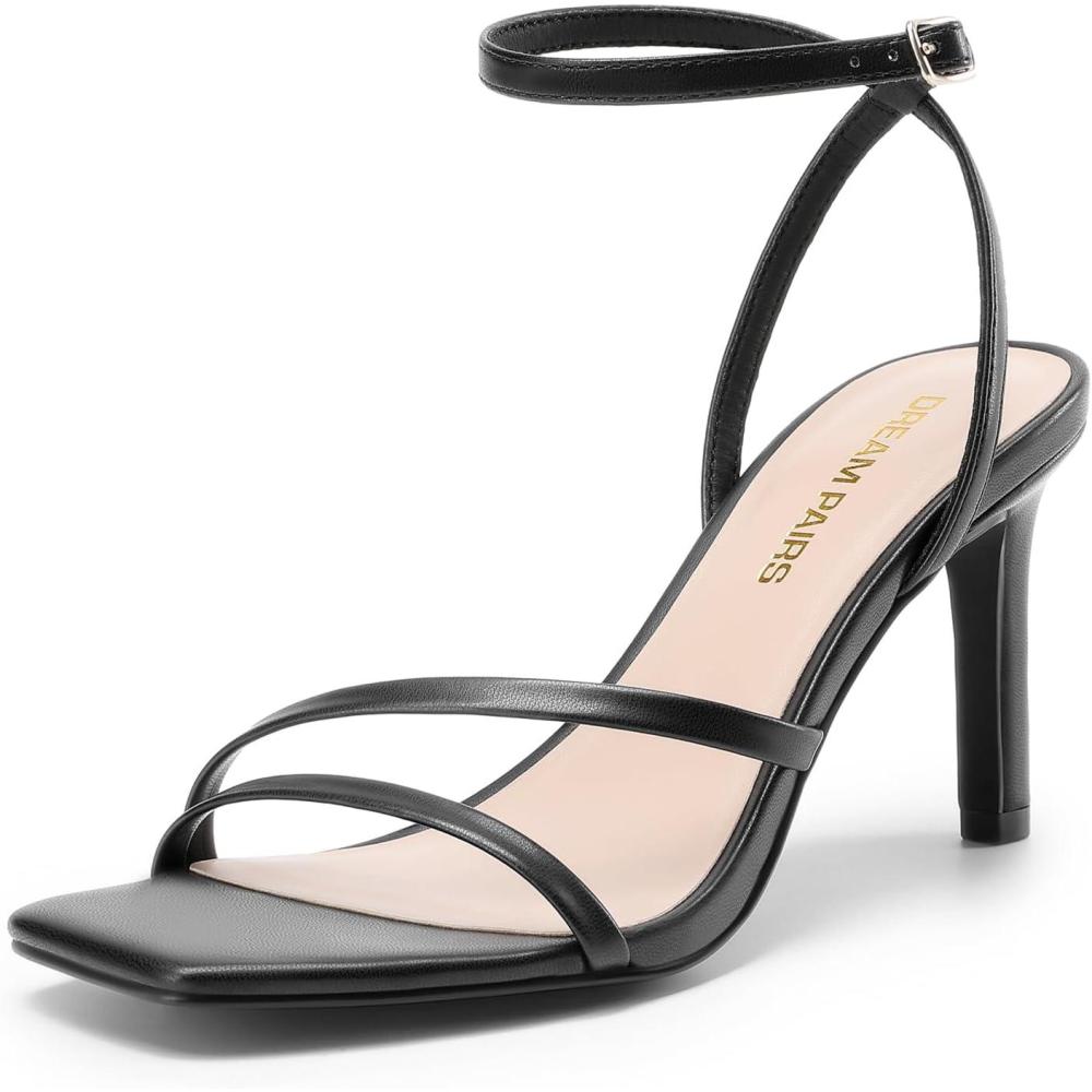 imageDREAM PAIRS Womens High Stilettos Heels Open Toe Square Sandals Ankle Strap Pumps Sexy Comfort Strappy Dress Shoes Party Wedding Heeled SandalsBlackpu