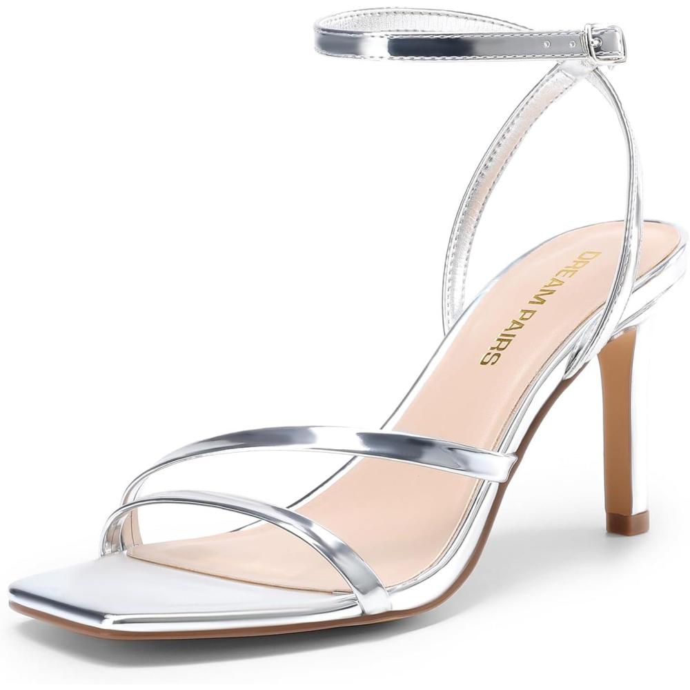imageDREAM PAIRS Womens High Stilettos Heels Open Toe Square Sandals Ankle Strap Pumps Sexy Comfort Strappy Dress Shoes Party Wedding Heeled SandalsSilver