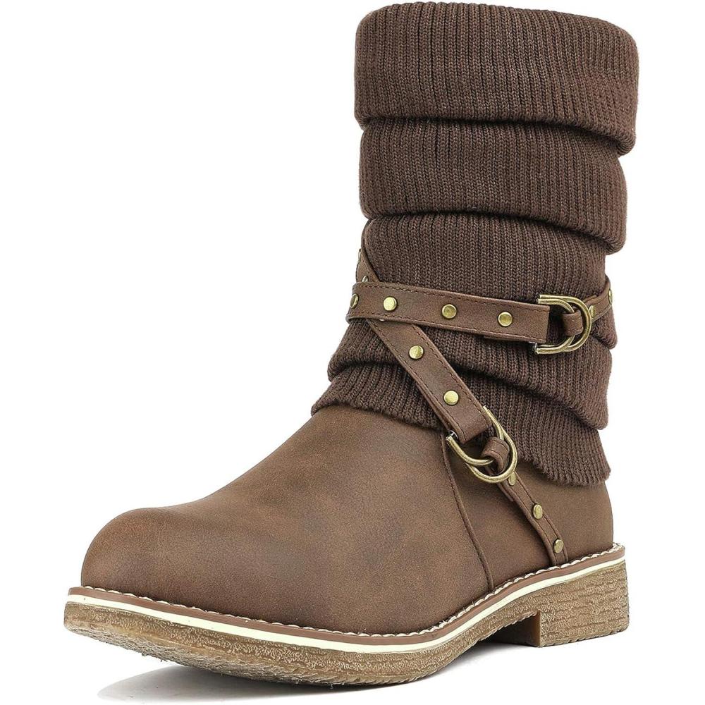 imageDREAM PAIRS Womens Mid Calf Fashion Winter Snow BootsBrown