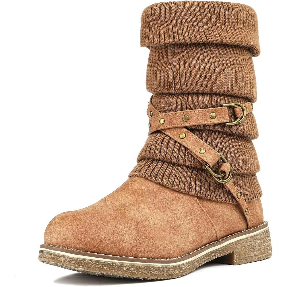 imageDREAM PAIRS Womens Mid Calf Fashion Winter Snow BootsCamel