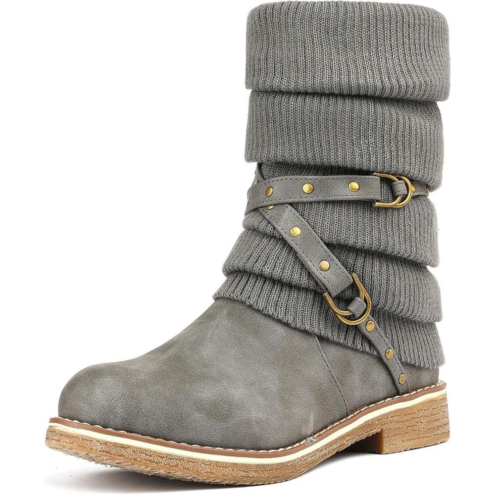imageDREAM PAIRS Womens Mid Calf Fashion Winter Snow BootsGrey
