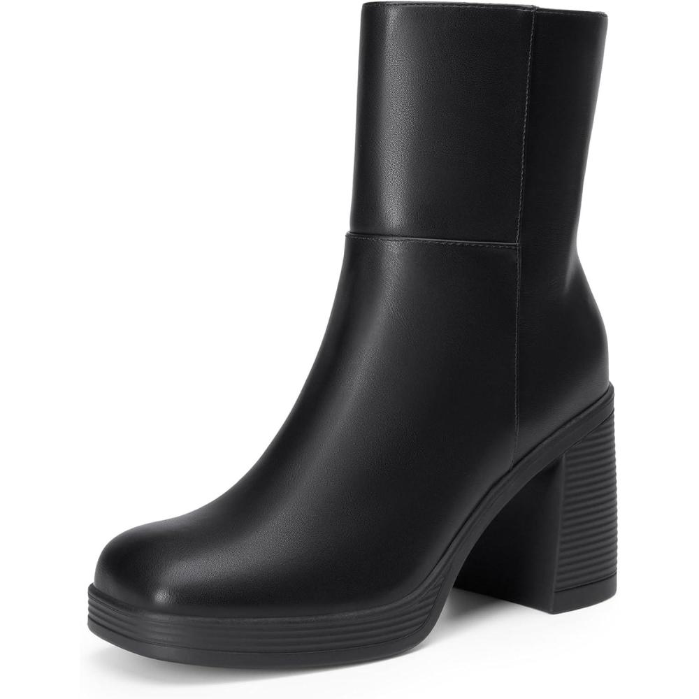 imageDREAM PAIRS Womens Platform Gogo Ankle Boots Chunky High Heels Square Toe Comfort Party Dress Side Zipper Booties Shoes for WomenBlack