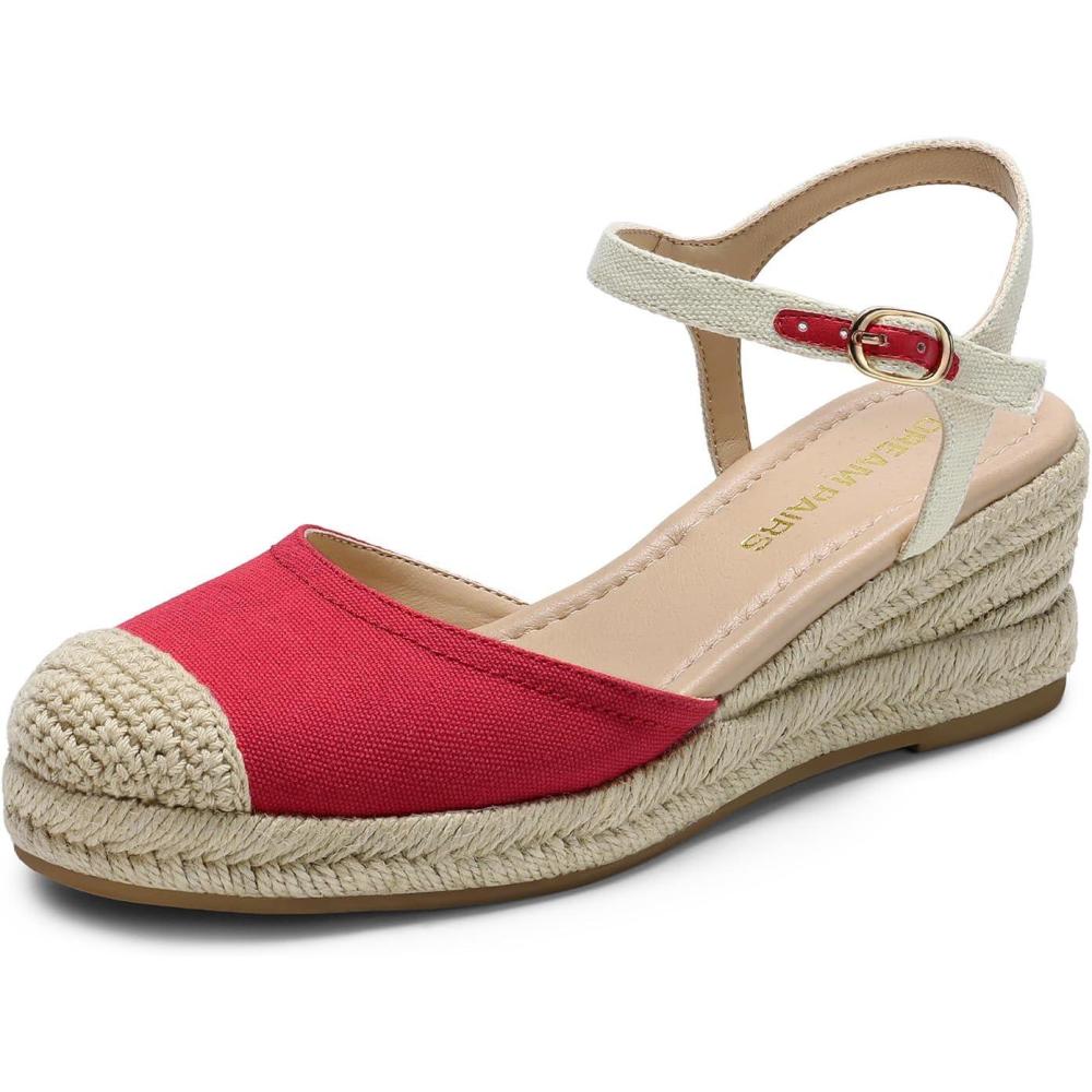 imageDREAM PAIRS Womens Wedge Sandals Closed Toe Espadrilles Platform Wedge Heels with Adjustable Ankle Straps and Comfortable Cushion InsolesRed