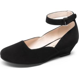 DREAM PAIRS Girls Dress Shoes Low Wedge Heels Ankle Strap Wedding Flower Party Pump for Toddler Little Big Kid(Black)