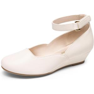 DREAM PAIRS Girls Dress Shoes Low Wedge Heels Ankle Strap Wedding Flower Party Pump for Toddler Little Big Kid(Ivory)