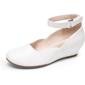DREAM PAIRS Girls Dress Shoes Low Wedge Heels Ankle Strap Wedding Flower Party Pump for Toddler Little Big Kid(White)