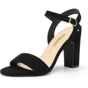 DREAM PAIRS Women’s Chunky Heels Open Toe Ankle Strap High Block Comfy Dress Heel Sandals Pumps Shoes(Black-nubuck)
