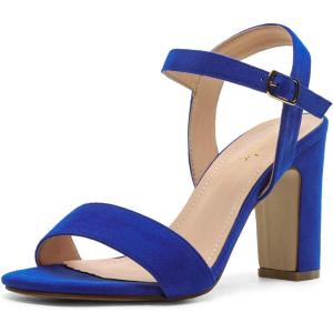 DREAM PAIRS Women’s Chunky Heels Open Toe Ankle Strap High Block Comfy Dress Heel Sandals Pumps Shoes(Royal/Blue/Suede)