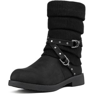 DREAM PAIRS Women’s Mid Calf Fashion Winter Snow Boots(Black)