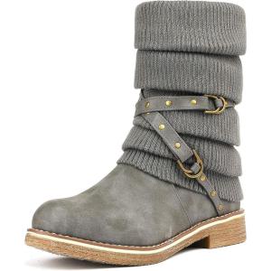 DREAM PAIRS Women’s Mid Calf Fashion Winter Snow Boots(Grey)