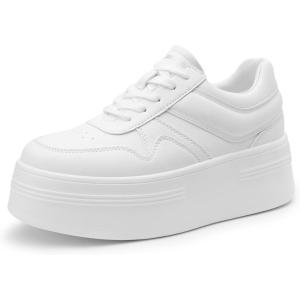DREAM PAIRS Women’s Platform Casual Sneakers(White)
