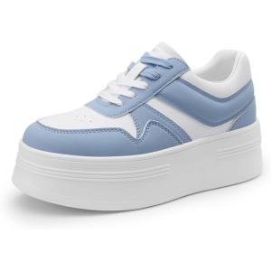 DREAM PAIRS Women’s Platform Casual Sneakers(White/Blue)