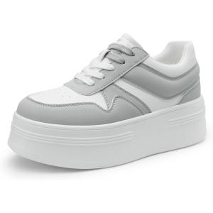 DREAM PAIRS Women’s Platform Casual Sneakers(White/Grey)