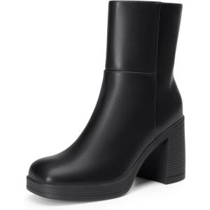 DREAM PAIRS Women’s Platform Gogo Ankle Boots Chunky High Heels Square Toe Comfort Party Dress Side Zipper Booties Shoes for Women(Black)