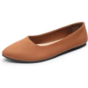 DREAM PAIRS Women’s Pointed Toe Flats Comfortable Flexible Cushioned Slip On Business Work Office Casual Suede Ballet Flats Dress Shoes(Brown)
