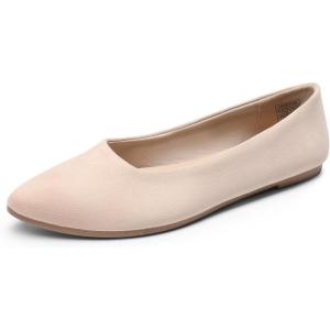 DREAM PAIRS Women’s Pointed Toe Flats Comfortable Flexible Cushioned Slip On Business Work Office Casual Suede Ballet Flats Dress Shoes(Nude)