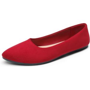 DREAM PAIRS Women’s Pointed Toe Flats Comfortable Flexible Cushioned Slip On Business Work Office Casual Suede Ballet Flats Dress Shoes(Red)