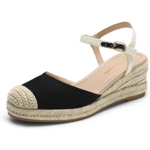DREAM PAIRS Women’s Wedge Sandals, Closed Toe Espadrilles Platform Wedge Heels with Adjustable Ankle Straps and Comfortable Cushion Insoles(Black)
