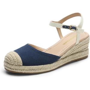 DREAM PAIRS Women’s Wedge Sandals, Closed Toe Espadrilles Platform Wedge Heels with Adjustable Ankle Straps and Comfortable Cushion Insoles(Navy)
