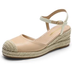 DREAM PAIRS Women’s Wedge Sandals, Closed Toe Espadrilles Platform Wedge Heels with Adjustable Ankle Straps and Comfortable Cushion Insoles(Nude)