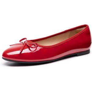 Dream Pairs Women’s Flats, Round Toe Ballet Flats, Comfortable Slip-on Dressy Business Casual Work Office Ballerina Flat Dress Shoes(Red-pat)