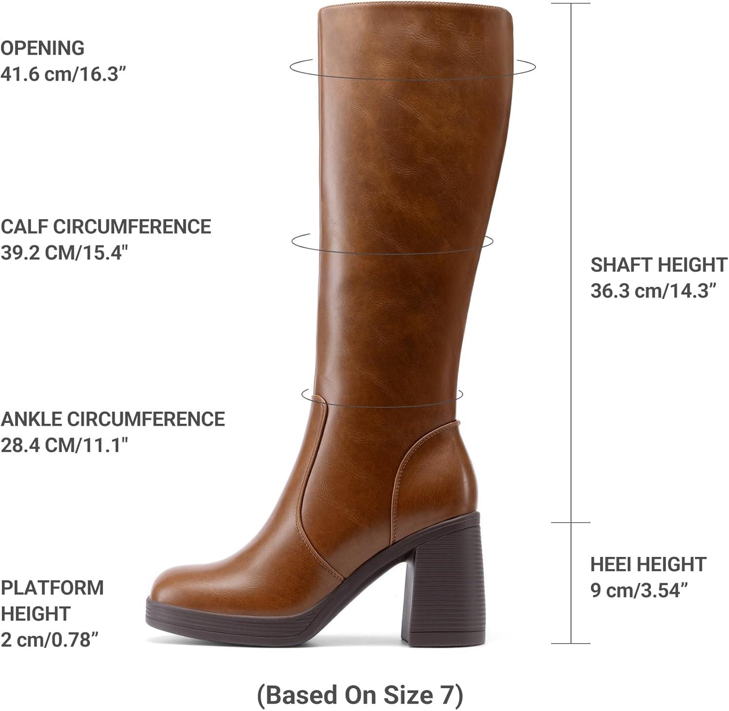 imageDREAM PAIRS Knee High Boots for Women Platform Square Toe Chunky Block Heeled Stylish Comfortable Tall Boots with Side ZipperLight Brown