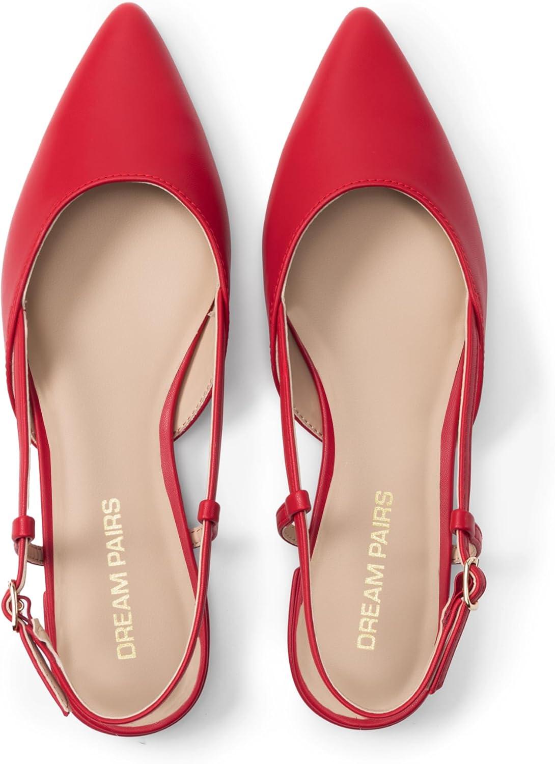 imageDREAM PAIRS Slingback Flats for Women PointedToe Elegant Womens Ballet Flats with Buckle Strap Classic Low Heel Dress Shoes for Casual Work Office PartyRed