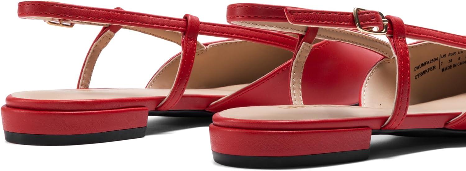 imageDREAM PAIRS Slingback Flats for Women PointedToe Elegant Womens Ballet Flats with Buckle Strap Classic Low Heel Dress Shoes for Casual Work Office PartyRed