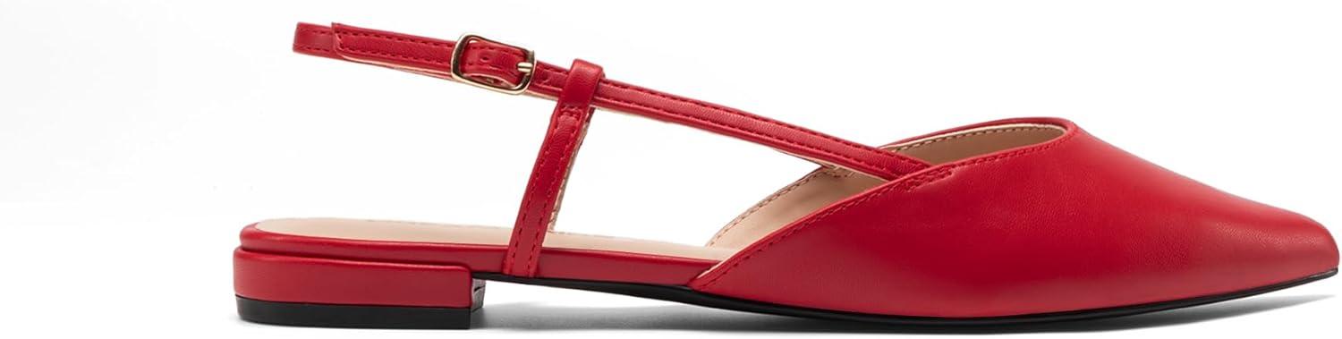 imageDREAM PAIRS Slingback Flats for Women PointedToe Elegant Womens Ballet Flats with Buckle Strap Classic Low Heel Dress Shoes for Casual Work Office PartyRed