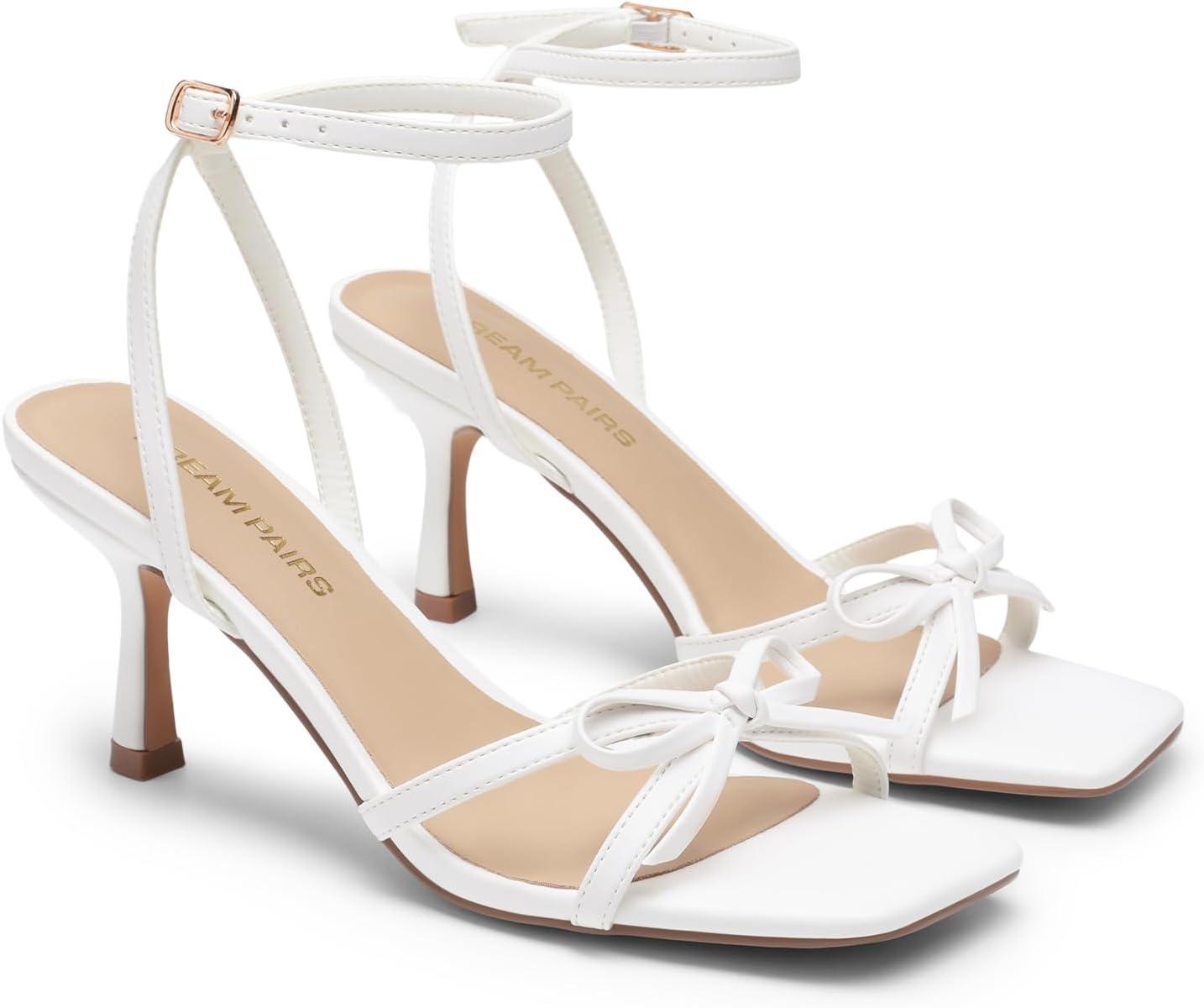 imageDREAM PAIRS Womens Bow Heels Kitten Heels for Women Square Toe Strappy Heeled Sandals Elegant Wedding amp Bridal Bownots Sandals for Formal amp Special OccasionsWhite