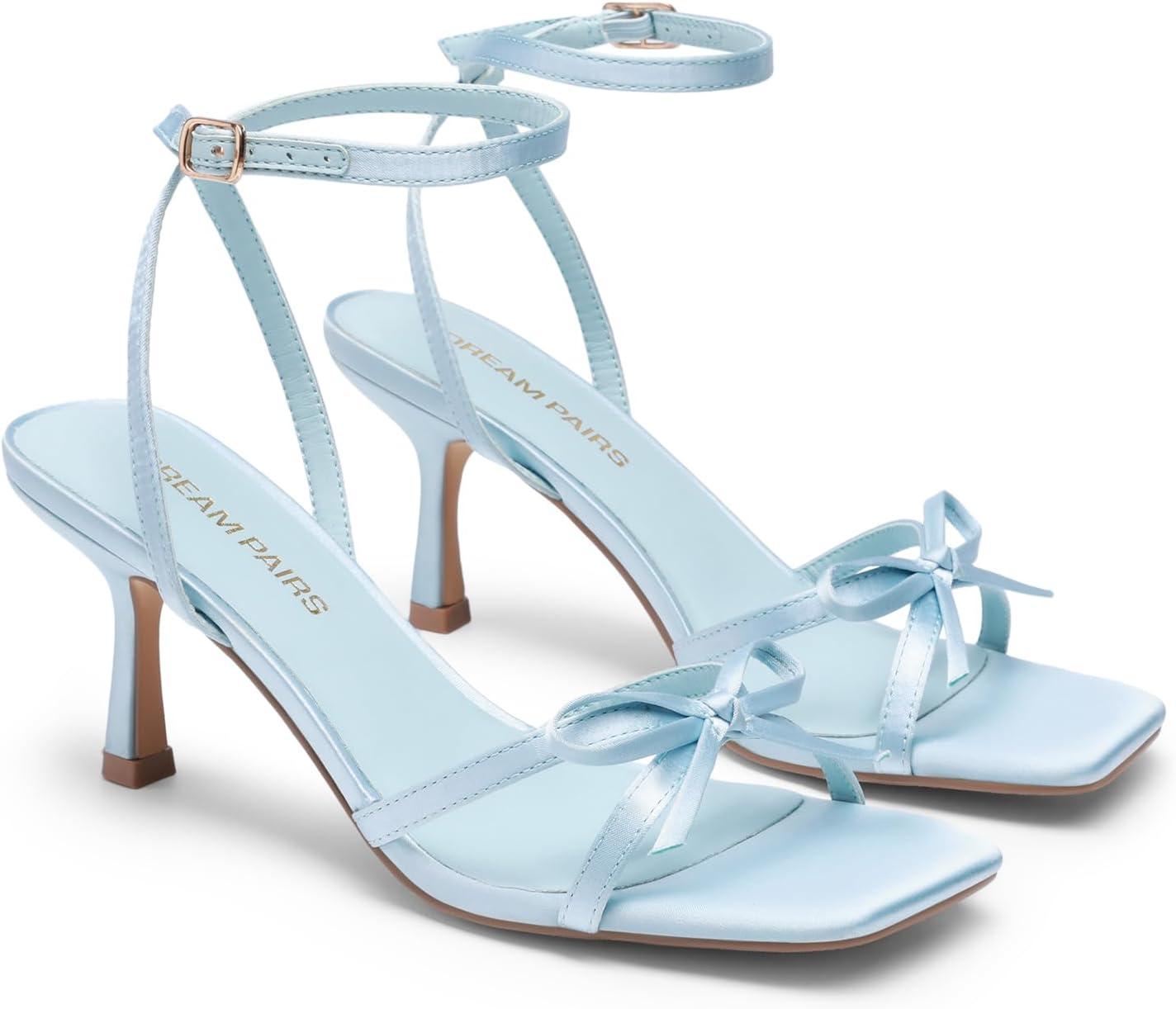 imageDREAM PAIRS Womens Bow Heels Kitten Heels for Women Square Toe Strappy Heeled Sandals Elegant Wedding amp Bridal Bownots Sandals for Formal amp Special OccasionsBlue