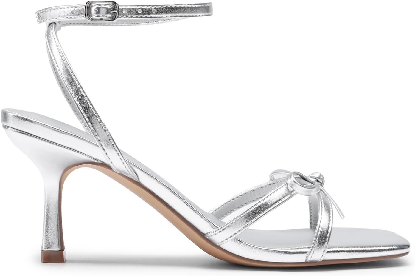 imageDREAM PAIRS Womens Bow Heels Kitten Heels for Women Square Toe Strappy Heeled Sandals Elegant Wedding amp Bridal Bownots Sandals for Formal amp Special OccasionsSilver