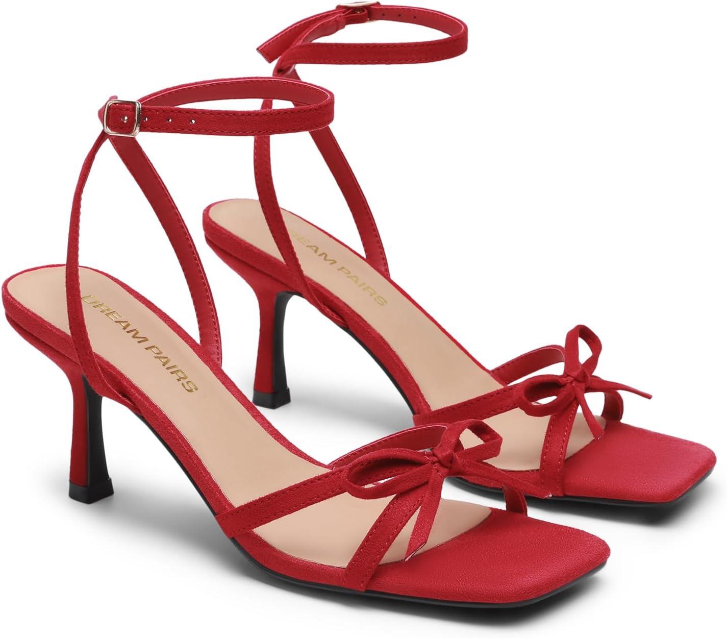 imageDREAM PAIRS Womens Bow Heels Kitten Heels for Women Square Toe Strappy Heeled Sandals Elegant Wedding amp Bridal Bownots Sandals for Formal amp Special OccasionsRed