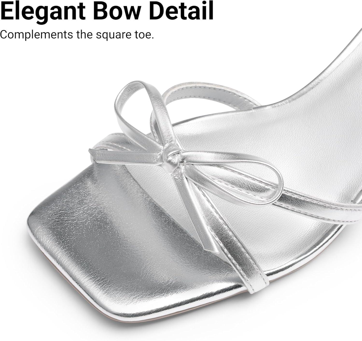 imageDREAM PAIRS Womens Bow Heels Kitten Heels for Women Square Toe Strappy Heeled Sandals Elegant Wedding amp Bridal Bownots Sandals for Formal amp Special OccasionsSilver