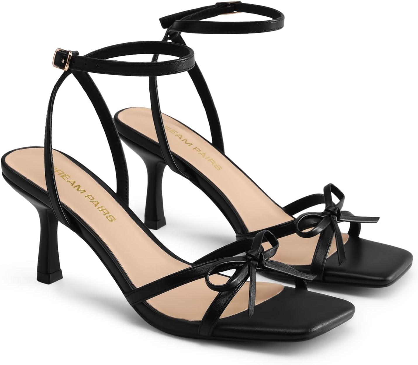imageDREAM PAIRS Womens Bow Heels Kitten Heels for Women Square Toe Strappy Heeled Sandals Elegant Wedding amp Bridal Bownots Sandals for Formal amp Special OccasionsBlack
