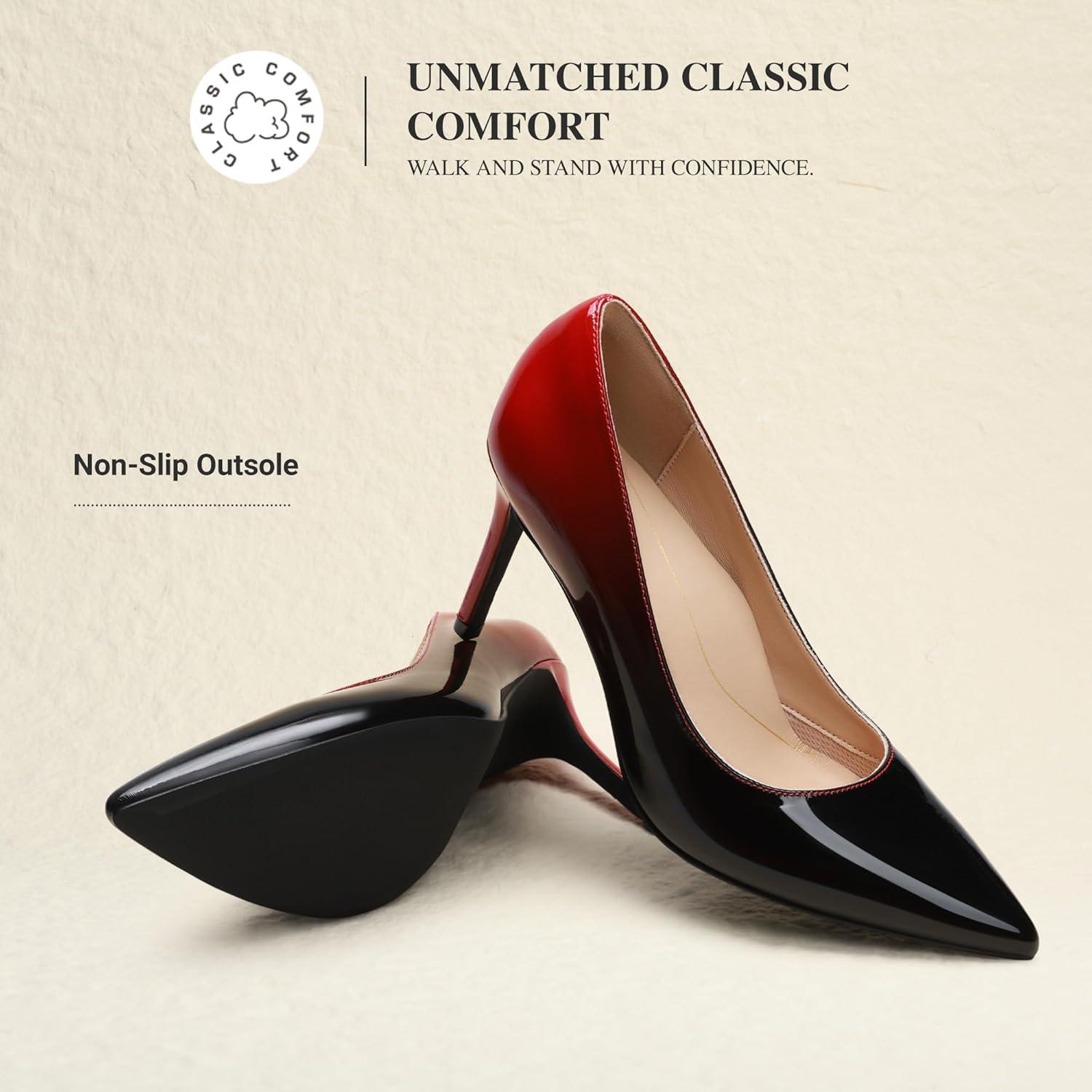 imageDREAM PAIRS Womens High Heels Pump Closed Pointed Toe Slip On Stiletto Dress Shoes Fashion Wedding Bridal Work Office Comfortable Pumps ShoesBlackRed