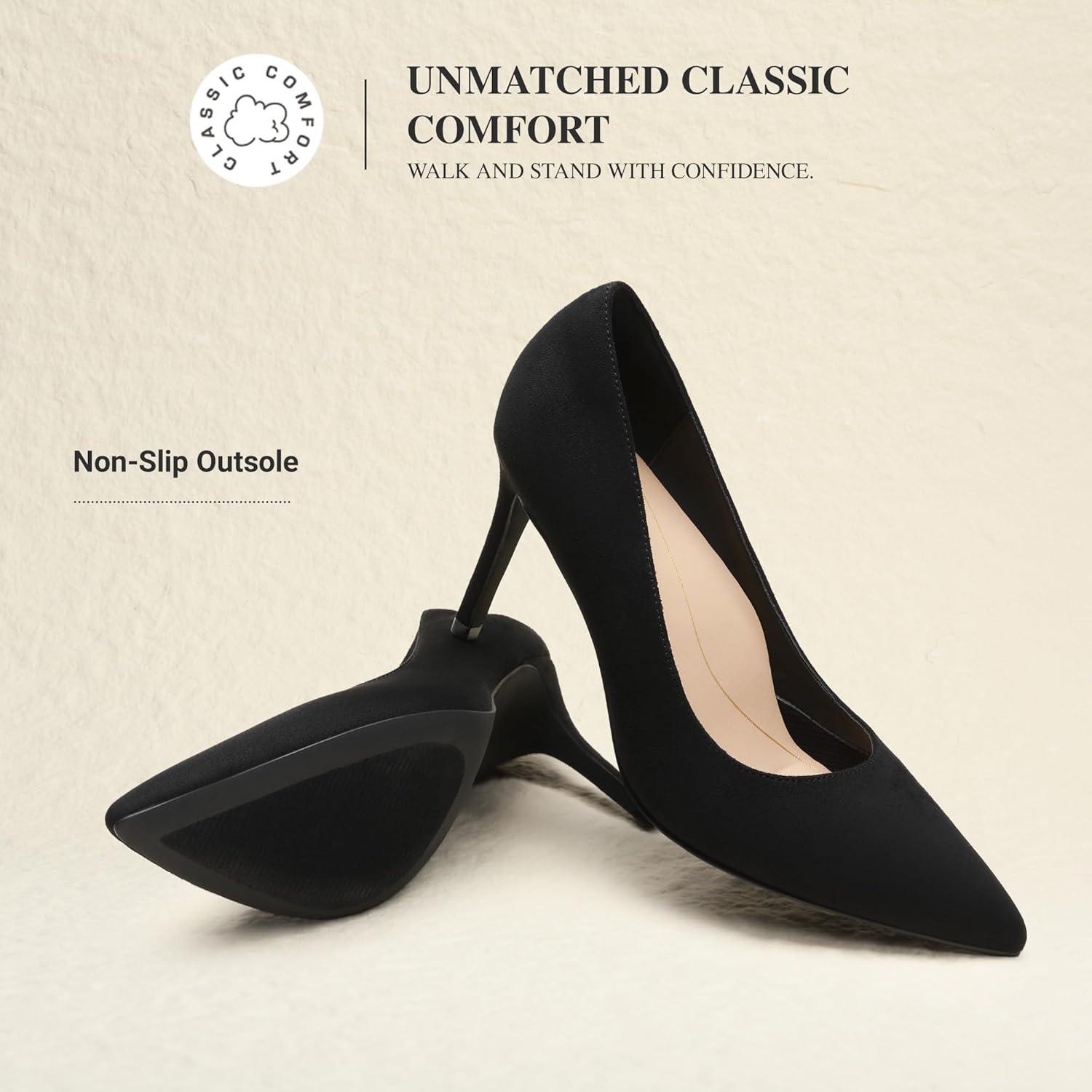 imageDREAM PAIRS Womens High Heels Pump Closed Pointed Toe Slip On Stiletto Dress Shoes Fashion Wedding Bridal Work Office Comfortable Pumps ShoesBlacksuede