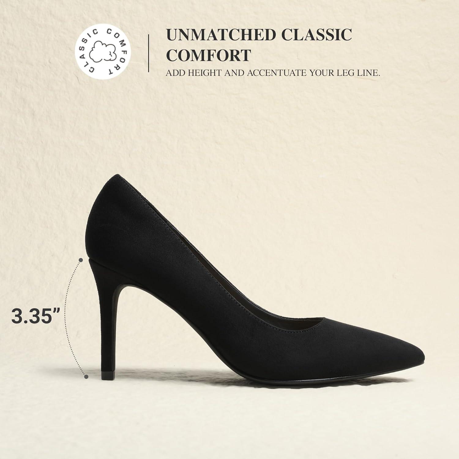 imageDREAM PAIRS Womens High Heels Pump Closed Pointed Toe Slip On Stiletto Dress Shoes Fashion Wedding Bridal Work Office Comfortable Pumps ShoesBlacksuede