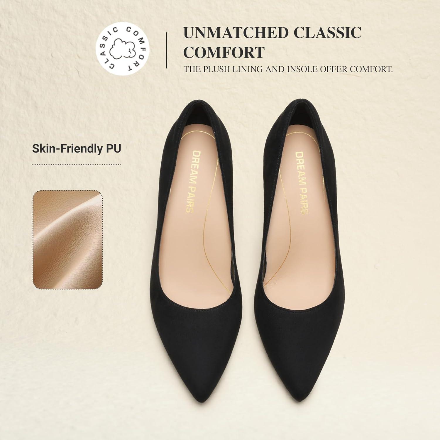 imageDREAM PAIRS Womens High Heels Pump Closed Pointed Toe Slip On Stiletto Dress Shoes Fashion Wedding Bridal Work Office Comfortable Pumps ShoesBlacksuede