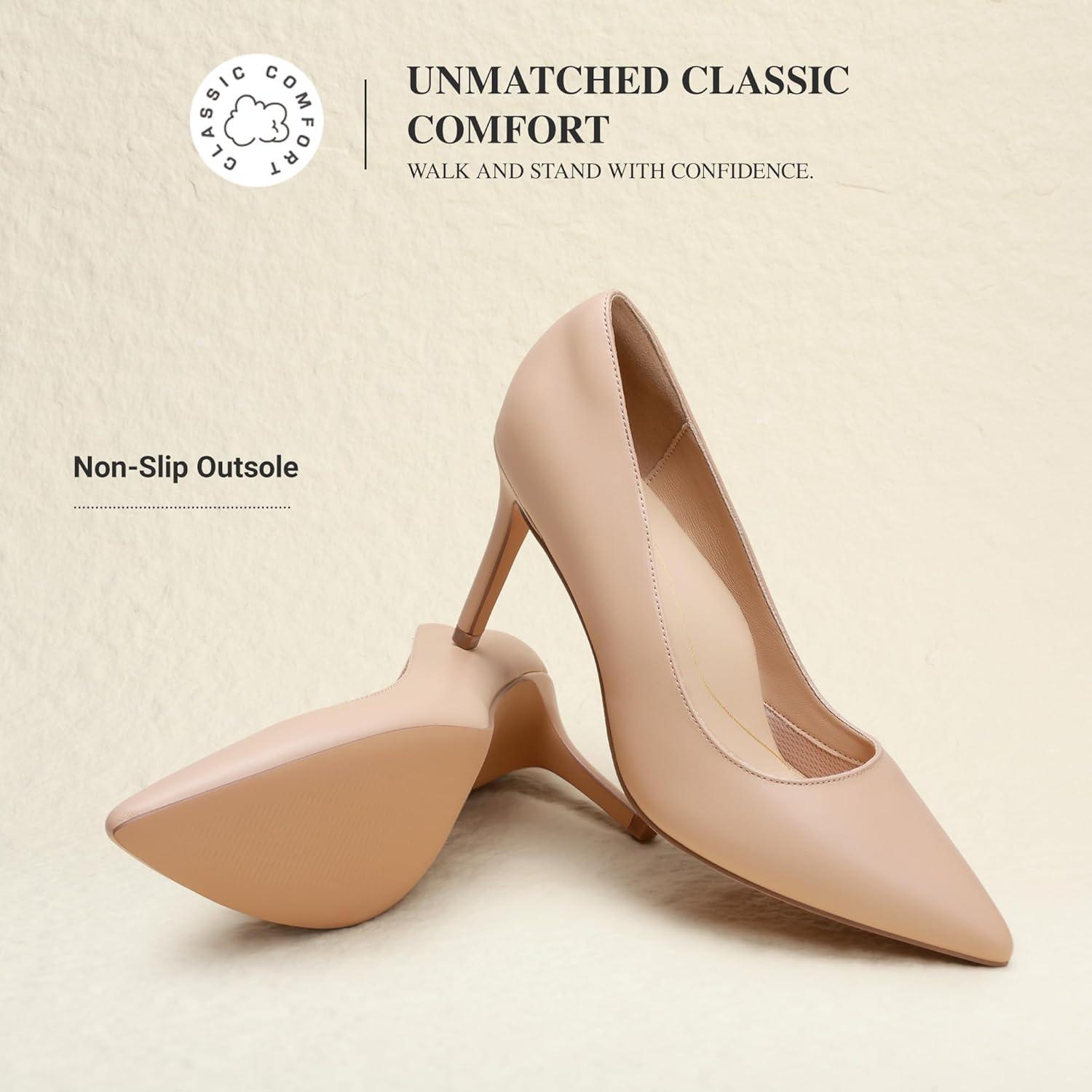 imageDREAM PAIRS Womens High Heels Pump Closed Pointed Toe Slip On Stiletto Dress Shoes Fashion Wedding Bridal Work Office Comfortable Pumps ShoesNude