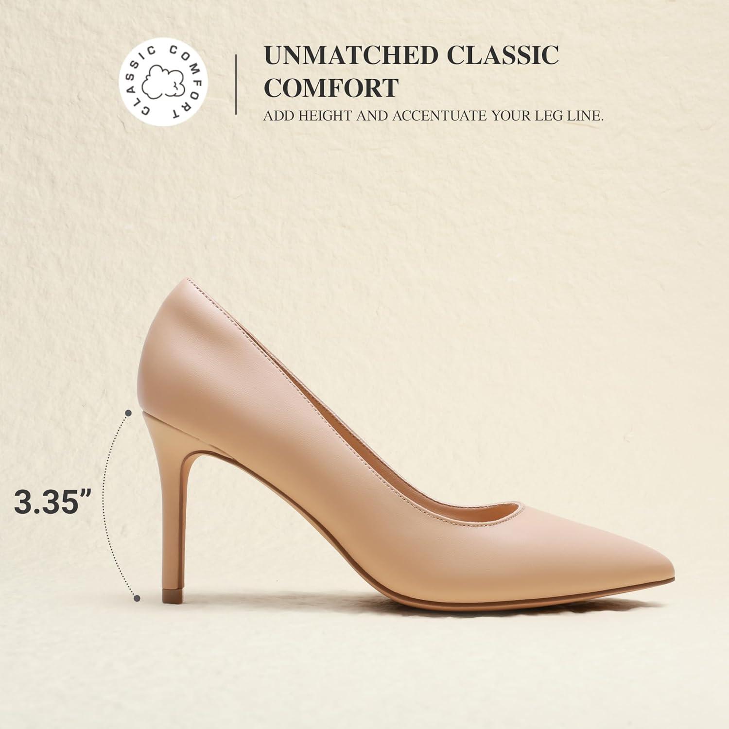 imageDREAM PAIRS Womens High Heels Pump Closed Pointed Toe Slip On Stiletto Dress Shoes Fashion Wedding Bridal Work Office Comfortable Pumps ShoesNude