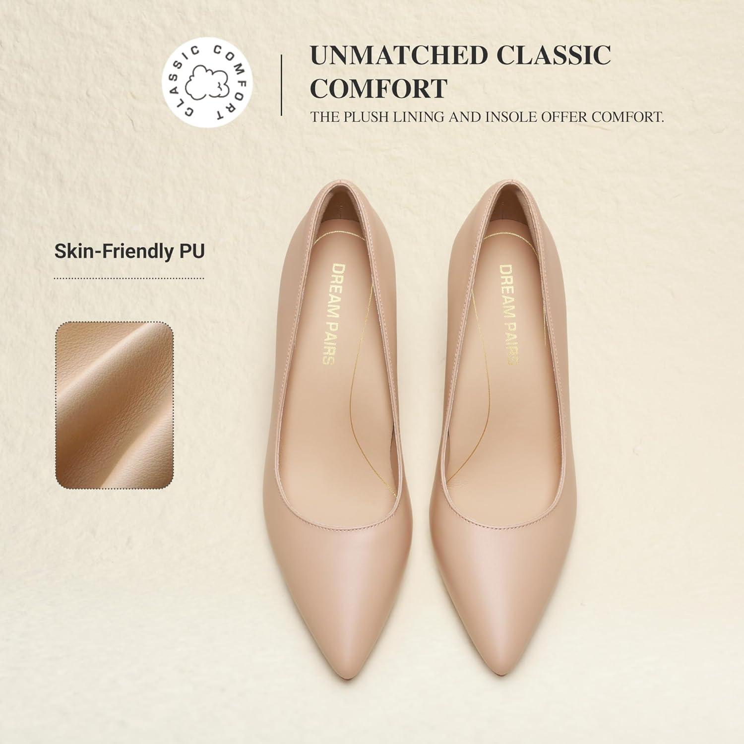 imageDREAM PAIRS Womens High Heels Pump Closed Pointed Toe Slip On Stiletto Dress Shoes Fashion Wedding Bridal Work Office Comfortable Pumps ShoesNude