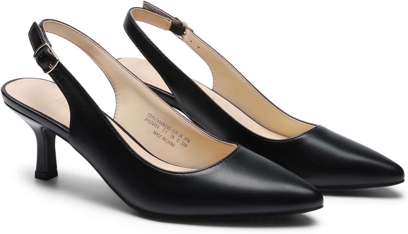 imageDREAM PAIRS Womens Kitten Heels Slingback Closed Pointed Toe Low Pumps Shoes Women Party Wedding Sexy Casual Dress ShoesBlack