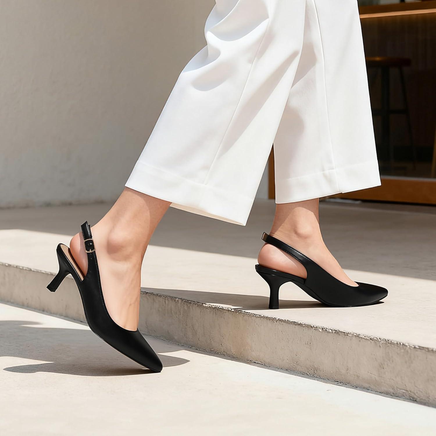 imageDREAM PAIRS Womens Kitten Heels Slingback Closed Pointed Toe Low Pumps Shoes Women Party Wedding Sexy Casual Dress ShoesBlack