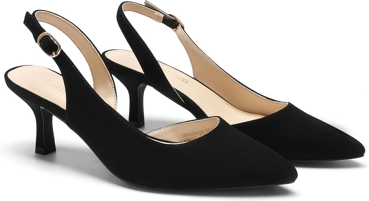 imageDREAM PAIRS Womens Kitten Heels Slingback Closed Pointed Toe Low Pumps Shoes Women Party Wedding Sexy Casual Dress ShoesBlacknubuck