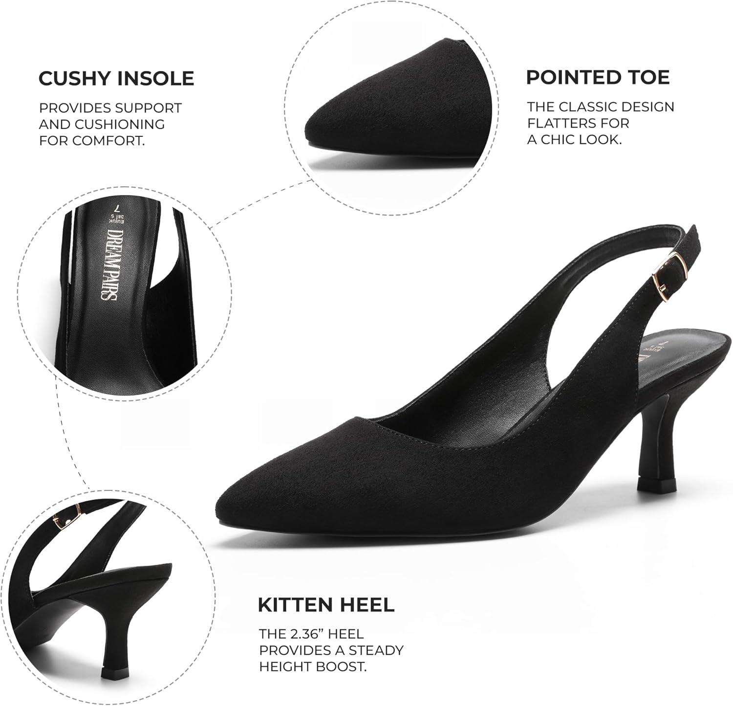 imageDREAM PAIRS Womens Kitten Heels Slingback Closed Pointed Toe Low Pumps Shoes Women Party Wedding Sexy Casual Dress ShoesBlacksuede1