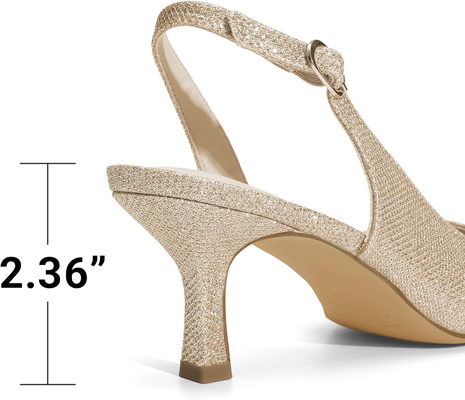 imageDREAM PAIRS Womens Kitten Heels Slingback Closed Pointed Toe Low Pumps Shoes Women Party Wedding Sexy Casual Dress ShoesGoldglitter