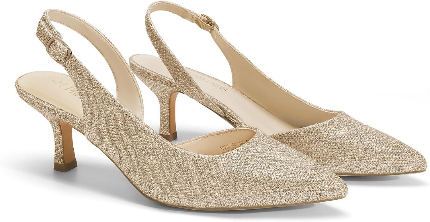 imageDREAM PAIRS Womens Kitten Heels Slingback Closed Pointed Toe Low Pumps Shoes Women Party Wedding Sexy Casual Dress ShoesGoldglitter