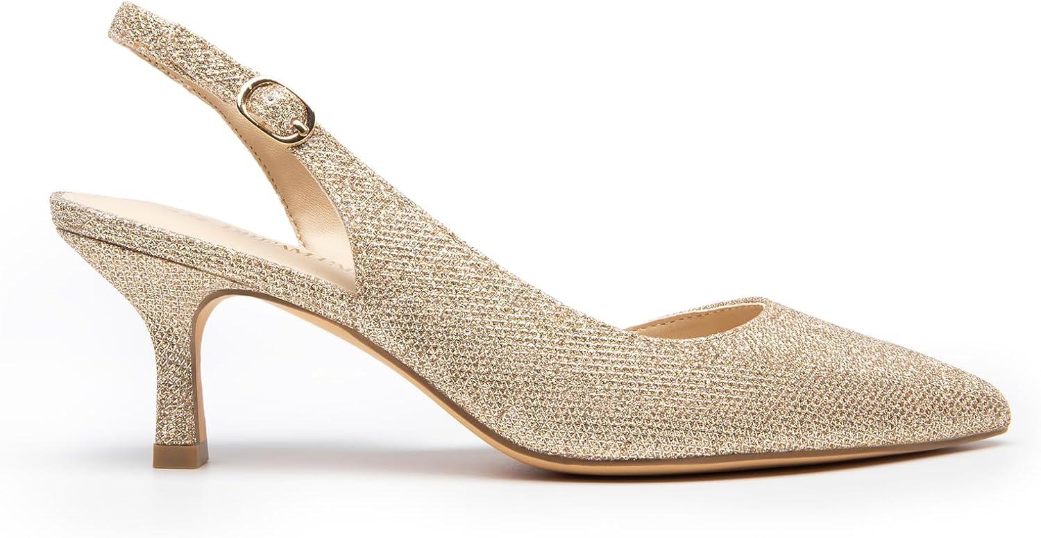 imageDREAM PAIRS Womens Kitten Heels Slingback Closed Pointed Toe Low Pumps Shoes Women Party Wedding Sexy Casual Dress ShoesGoldglitter